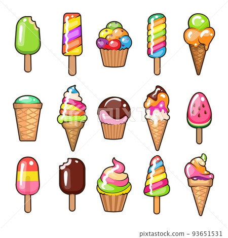 Cartoon fruit icecreams Cartoon fruit icecreams 93651531