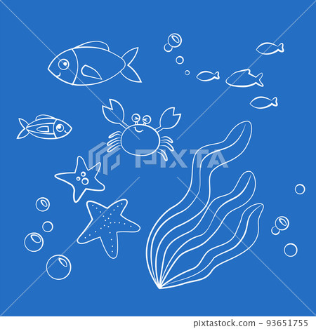 Sea life illustrations in line art Sea life illustrations in line art 93651755