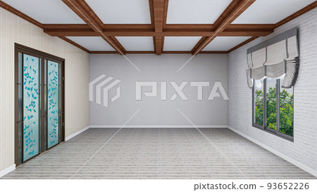Stylish modern  cozy room with clean empty white walls, realistic 3D Illustration of the interior, suitable for using in video conference and as a virtual background. 93652226