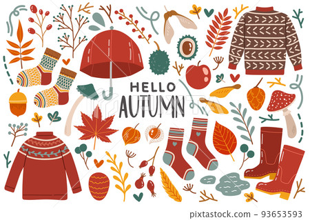 Autumn icons set fall elements vector illustration 93653593