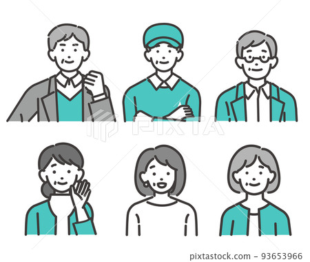Simple senior couple line drawing vector illustration material / men and women / fashionable / end of life 93653966