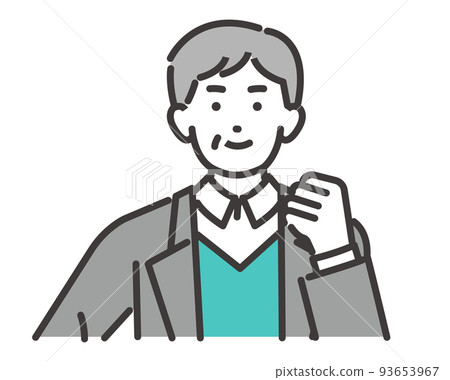 一位老人做膽量姿勢/男性/時尚/生命終結的線條畫矢量圖素材 93653967