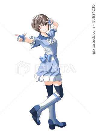 [Natural hair color] Short-cut girl in charge of blue wearing a school summer uniform (blue uniform) 93654230