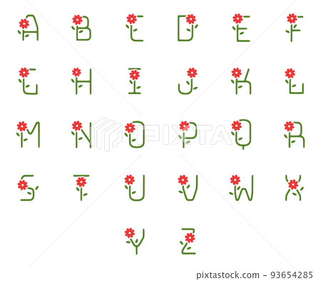 Vector set of letters with red flower hand drawn style isolated on white background. Alphabet clip art 93654285