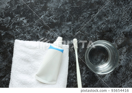 Concept of tooth or oral care, top view 93654416