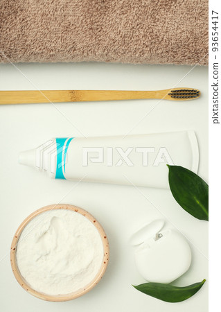 Concept of tooth or oral care, top view Concept of tooth or oral care, top view 93654417
