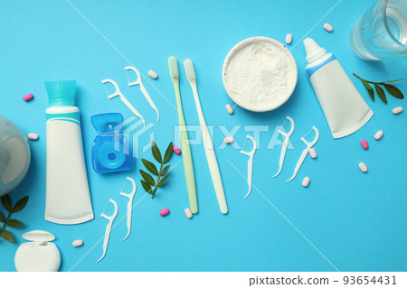 Concept of tooth or oral care, top view Concept of tooth or oral care, top view 93654431