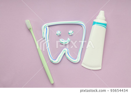Concept of tooth or oral care, top view 93654434