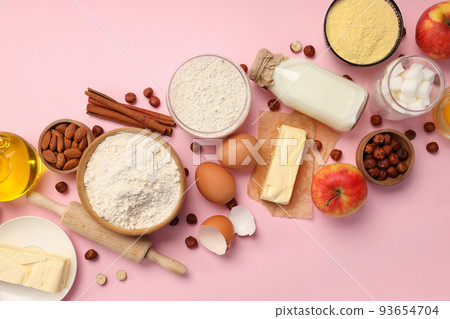 Concept of cooking cake or pie, top view 93654704