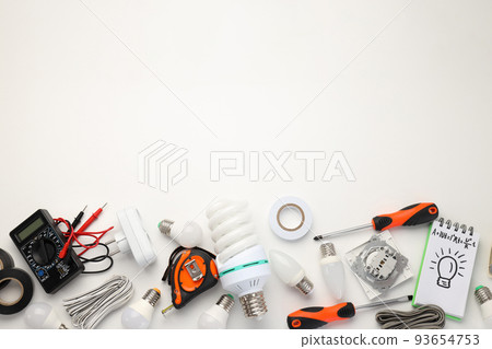 Concept of electrician tools, space for text Concept of electrician tools, space for text 93654753