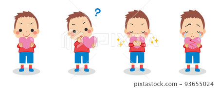 Illustration set of a cute little boy holding a heart variation full body person white background 93655024