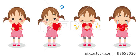 Cute little girl holding a heart illustration set variation full body person white background 93655026