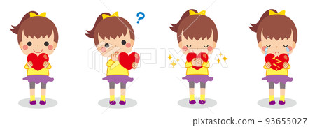 Cute little girl holding a heart illustration set variation full body person white background 93655027