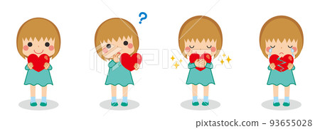 Cute little girl holding a heart illustration set variation full body person white background 93655028