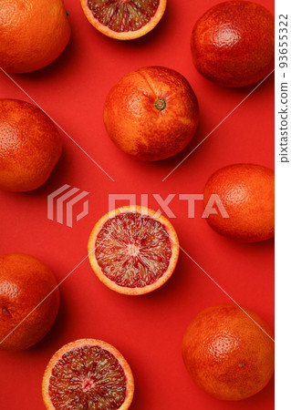 Concept of citrus with red orange, top view Concept of citrus with red orange, top view 93655322