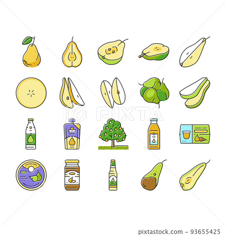 pear fruit green white leaf food icons set vector pear fruit green white leaf food icons set vector 93655425