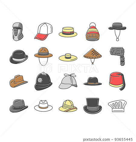 hat cap head man safety fashion icons set vector 93655445