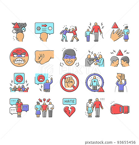 violence first aggressive hand icons set vector violence first aggressive hand icons set vector 93655456