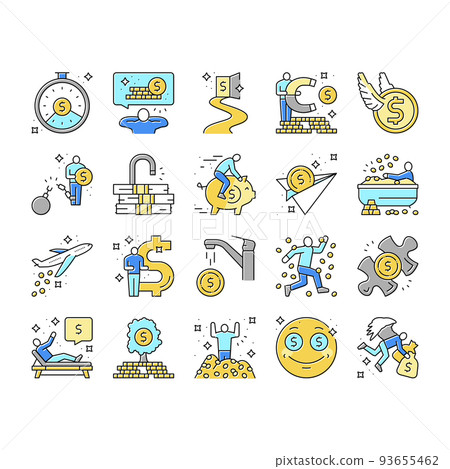 financial freedom money business icons set vector 93655462