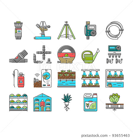 water system irrigation sprinker icons set vector 93655463