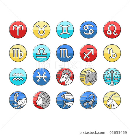Zodiac Astrological Sign Animal Icons Set Vector 93655469