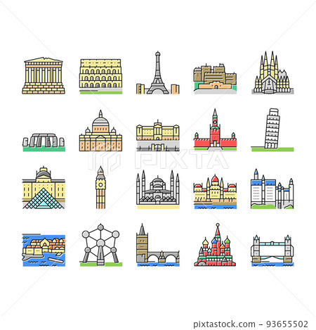 Europe Monument Construction Icons Set Vector Europe Monument Construction Icons Set Vector 93655502