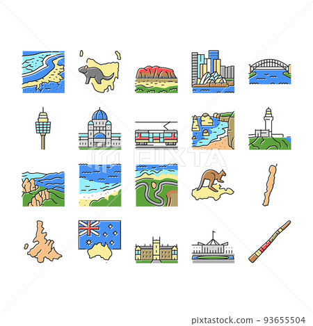 Australia Continent Landscape Icons Set Vector 93655504
