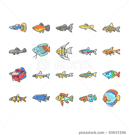 Aquarium Fish Tropical Animal Icons Set Vector 93655506