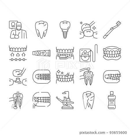 dental care dentist tooth implant icons set vector dental care dentist tooth implant icons set vector 93655600
