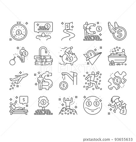 financial freedom money business icons set vector 93655633