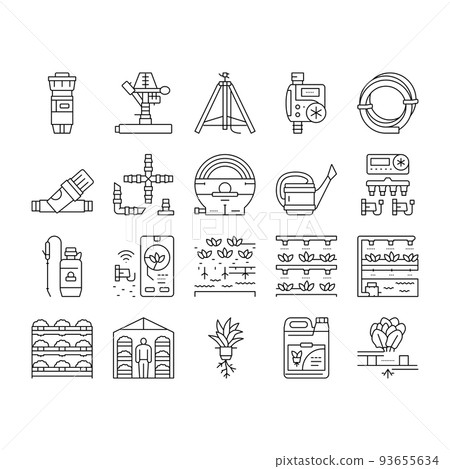 water system irrigation sprinker icons set vector water system irrigation sprinker icons set vector 93655634