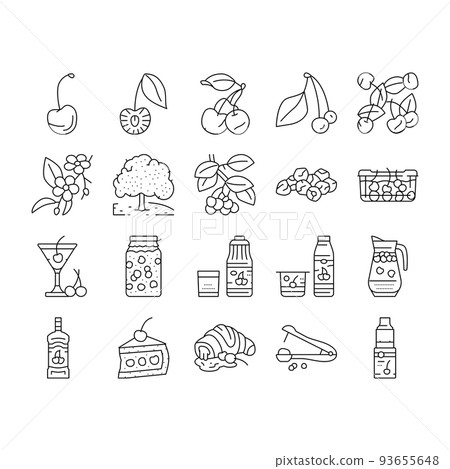 Cherry Vitamin Freshness Berry Icons Set Vector Cherry Vitamin Freshness Berry Icons Set Vector 93655648