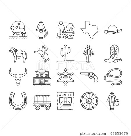 Western Cowboy And Sheriff Man Icons Set Vector - Stock Illustration ...
