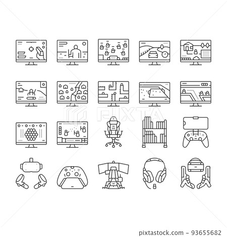 Video Game Electronic And Device Icons Set Vector 93655682