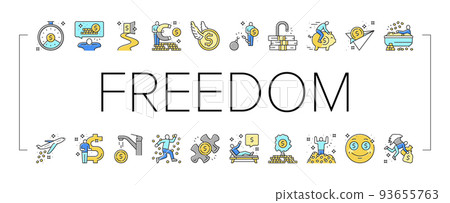 financial freedom money business icons set vector 93655763