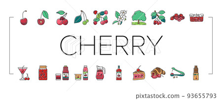 Cherry Vitamin Freshness Berry Icons Set Vector Cherry Vitamin Freshness Berry Icons Set Vector 93655793
