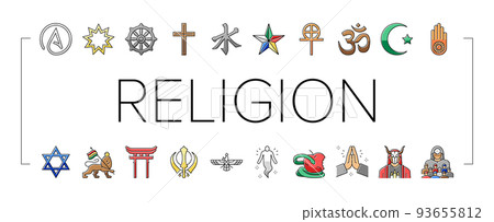 Religion, Prayer Cult And Atheism Icons Set Vector Religion, Prayer Cult And Atheism Icons Set Vector 93655812