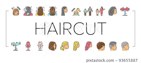 Children Haircut Salon Service Icons Set Vector 93655887