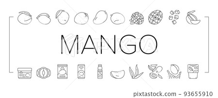 mango fruit fresh leaf yellow icons set vector mango fruit fresh leaf yellow icons set vector 93655910