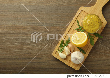 Concept of tasty food with sauce, space for text 93655986