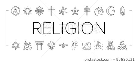 Religion, Prayer Cult And Atheism Icons Set Vector Religion, Prayer Cult And Atheism Icons Set Vector 93656131
