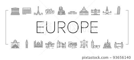 Europe Monument Construction Icons Set Vector - Stock Illustration ...