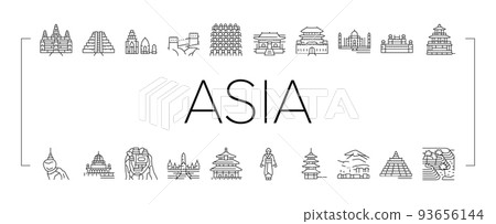 Asia Building And Land Scape Icons Set Vector - Stock Illustration ...