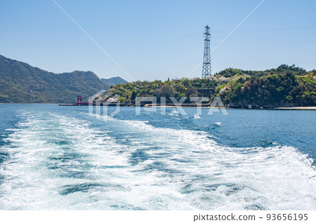 Okunoshima seen from a boat Pier, Japan's tallest transmission tower, power plant ruins Tadanoumi-cho, Takehara City, Hiroshima Prefecture Okunoshima seen from a boat Pier, Japan's tallest transmission tower, power plant ruins Tadanoumi-cho, Takehara City, Hiroshima Prefecture 93656195