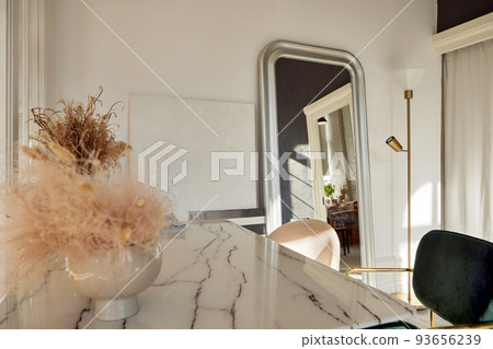 Marble table near mirror at home in light room Marble table near mirror at home in light room 93656239