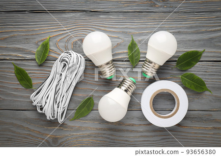 Concept of electrician or electrical tools, top view 93656380
