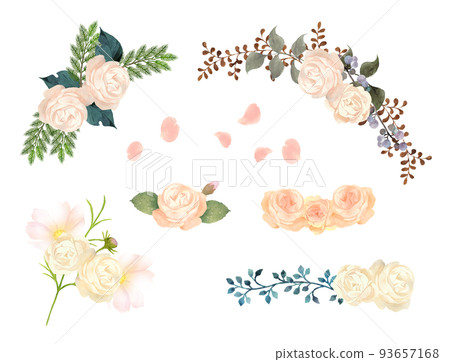 Bouquet set of pink roses painted by watercolor - Stock Illustration ...