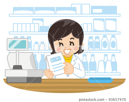 A pharmacist woman holding a prescription and explaining 93657470