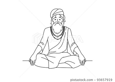 Old man yogi in lotus position  93657919