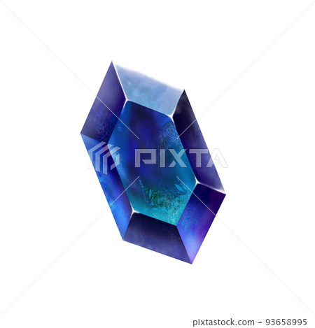 Illustration of a beautiful blue mineral sparkling on a white background Raster material without line drawing 93658995